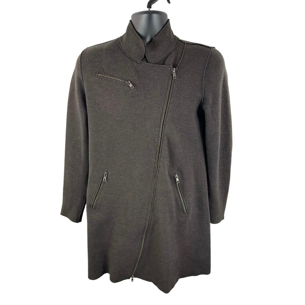 Eileen Fisher Felted Merino Doubleknit Wrap Jacket Brown Raw Exposed Hem Small